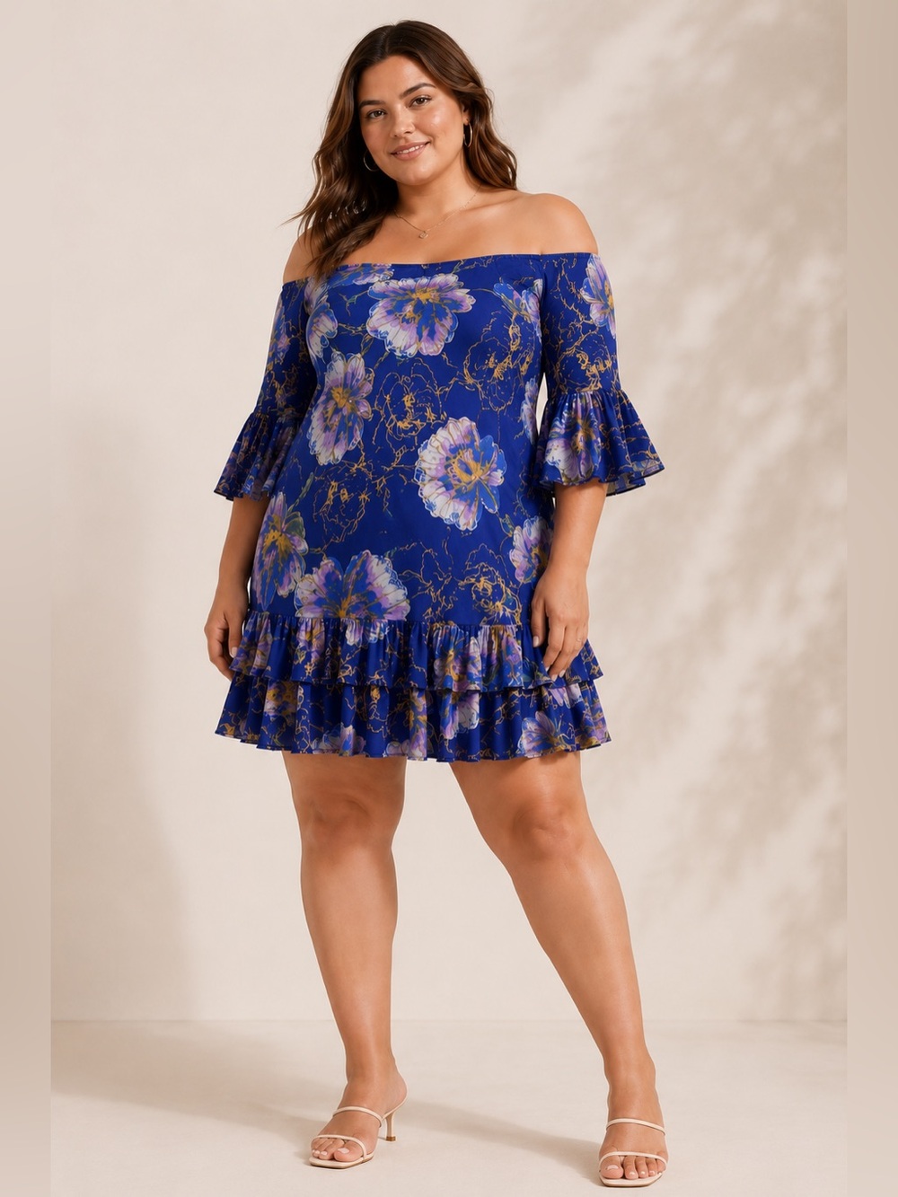 Free People We The Free Blue Floral Off Shoulder Mini Dress Large